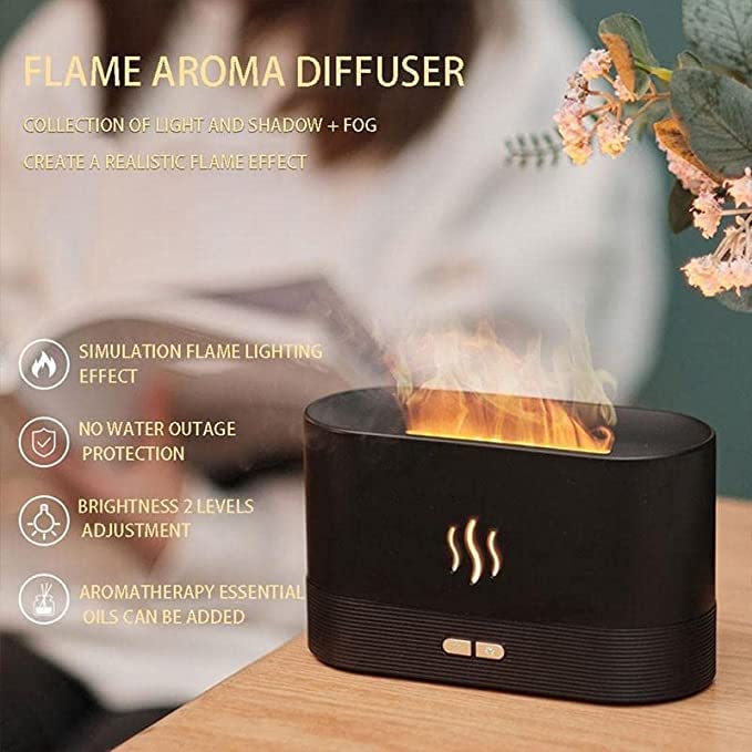 Flame Humidifier Lamp Oil Diffuser with Flame Light