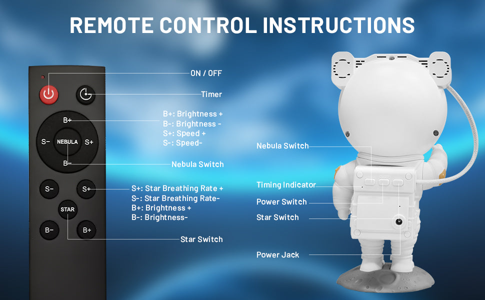 Astronaut Starry Projector 360° Adjustable Galaxy Space Projector Light with Remote Control